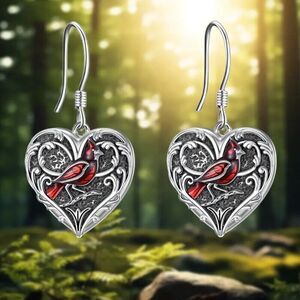 Exquisite Retro Cardinal Heart Shaped Dangle Earrings